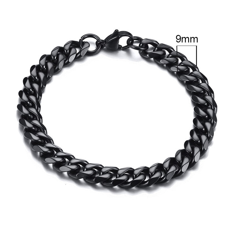 Mens Simple 3-11mm Stainless Steel Curb Cuban Link Chain Bracelets for Women Unisex Wrist Jewelry Gifts