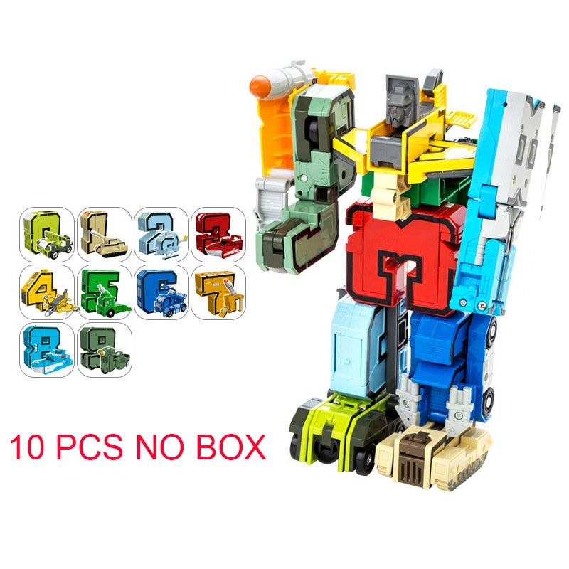 Educational Assemble Robots Transformation Building Blocks Action Figure Car Model Deform Number Letters Alphabet Math Toys