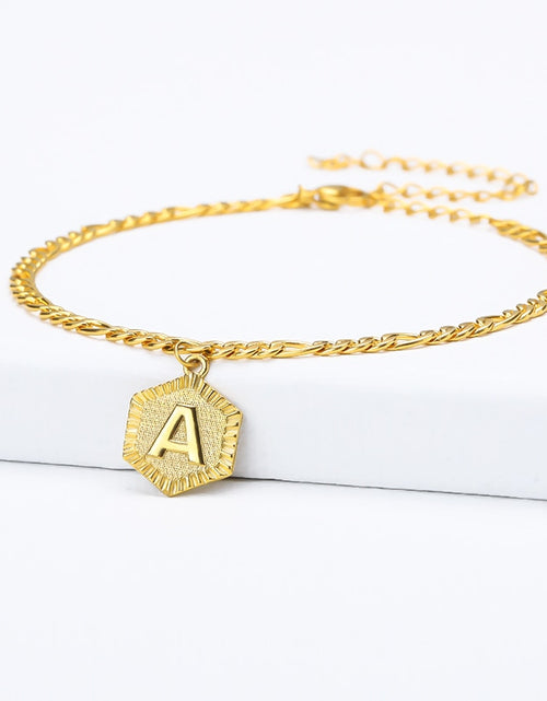 Load image into Gallery viewer, Dainty A-Z letter Anklet Hexagon Shaped Initial Ankle Bracelet Stainless Steel Feet Jewelry Leg Chain Women Men Gifts
