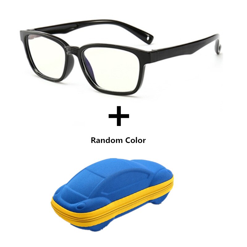 Anti blue Light Kids Glasses Boys Girls Optical Frame Computer Transparent Glasses Children Silicone Soft Eyeglasses +Car Case