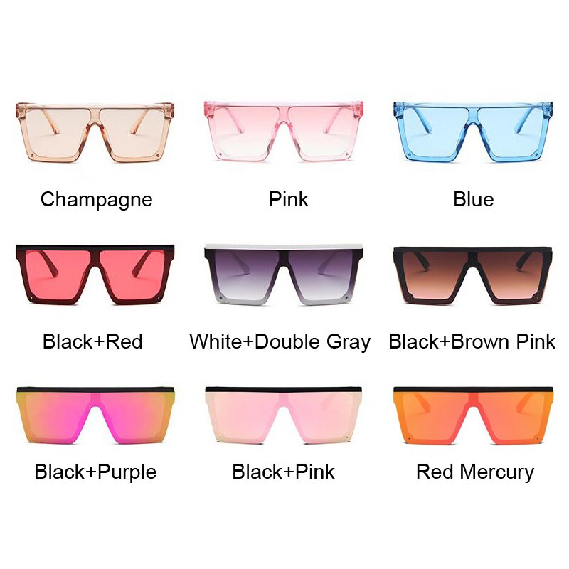 Retro Fashion Square Sunglasses Woman Big Frame Black Pink Ladies Sun Glasses Oversized Flat Top Colorful Lunette De Soleil