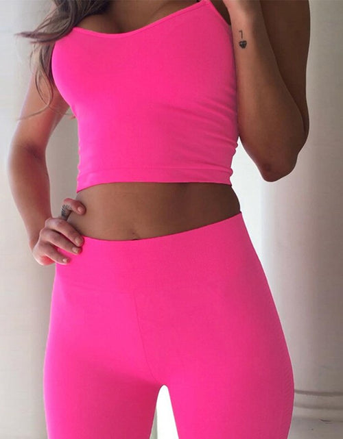 Load image into Gallery viewer, 2023 Summer Women Neon Color Two Pieces Set Off Shoulder Hollow Out Crop Top Elastic High Waist Shorts Outfit Tracksuit
