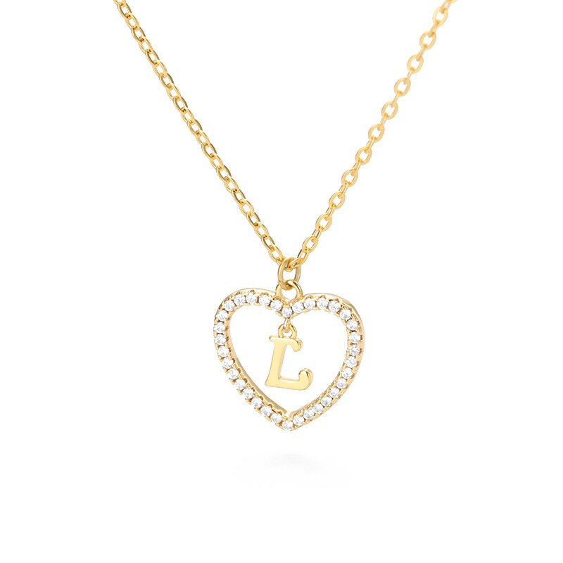 Heart Initial Necklace For Women Hollow Zircon Alphabet Necklaces Letter Pendant 2022 Trend Couple Jewelry Gift collier femme