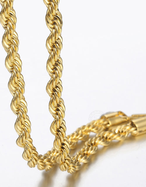 Load image into Gallery viewer, New Fashion Twisted Rope Link Chain Gold Color Stainless Steel Necklace for Men Unisex Chain Jewelry Gifts 22inch 3-7mm KNM178A
