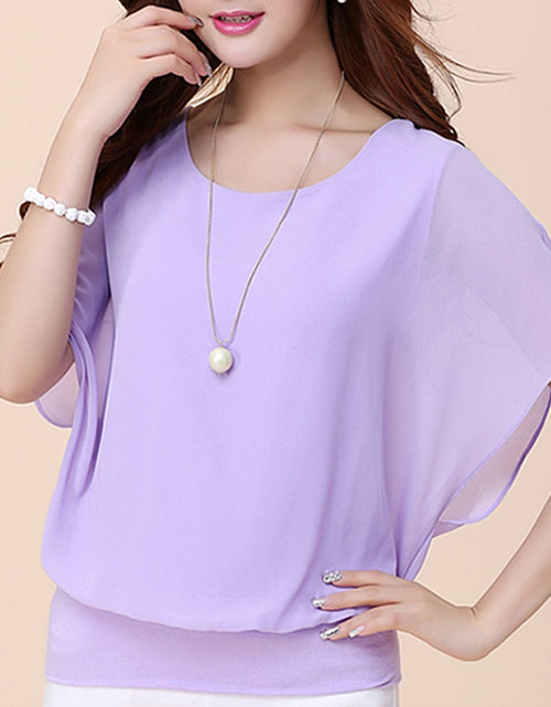 Load image into Gallery viewer, Casual Women Chiffon Blouse Female Solid Short Sleeve Ruffle Batwing Short Shirt Summer Beach Plus Size
