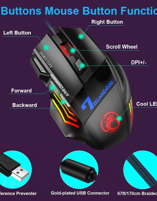 Load image into Gallery viewer, Ergonomic Wired Gaming Mouse LED 5500 DPI USB Computer Mouse Gamer RGB Mice X7 Silent Mause With Backlight Cable For PC Laptop
