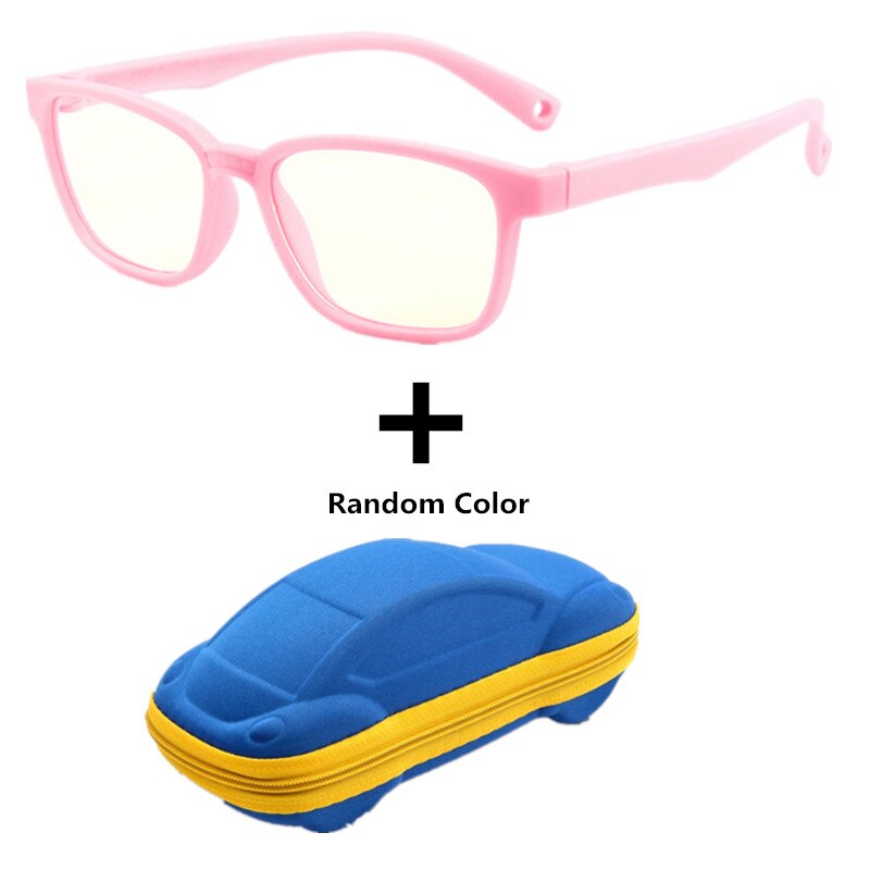 Anti blue Light Kids Glasses Boys Girls Optical Frame Computer Transparent Glasses Children Silicone Soft Eyeglasses +Car Case