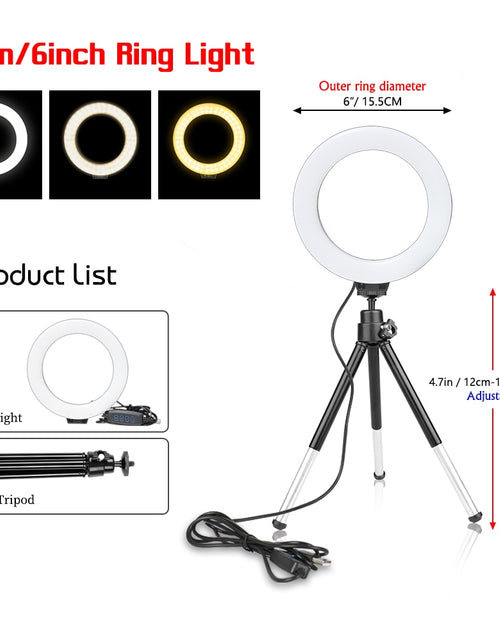 Load image into Gallery viewer, 16cm 6 inch Ring Light With Tripod Stand Usb Charge Selfie Led Lamp Dimmable Photography Light For Photo Photography Studio
