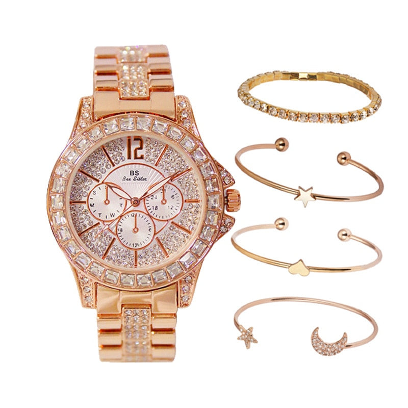 2023 Women Watches Quartz Diamond Luxury Watch Fashion Top Brand Wristwatch Fashion Watch Ladies Crystal Jewelry Rose Gold Watch