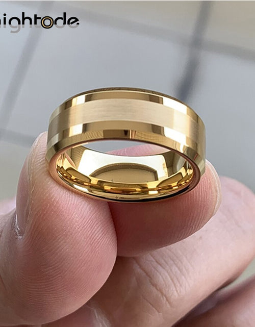 Load image into Gallery viewer, 6mm 8mm Gold Tungsten Carbide Wedding Band For Men Women  Engagement Ring Center Brushed Beveled Edges Polished Comfort Fit
