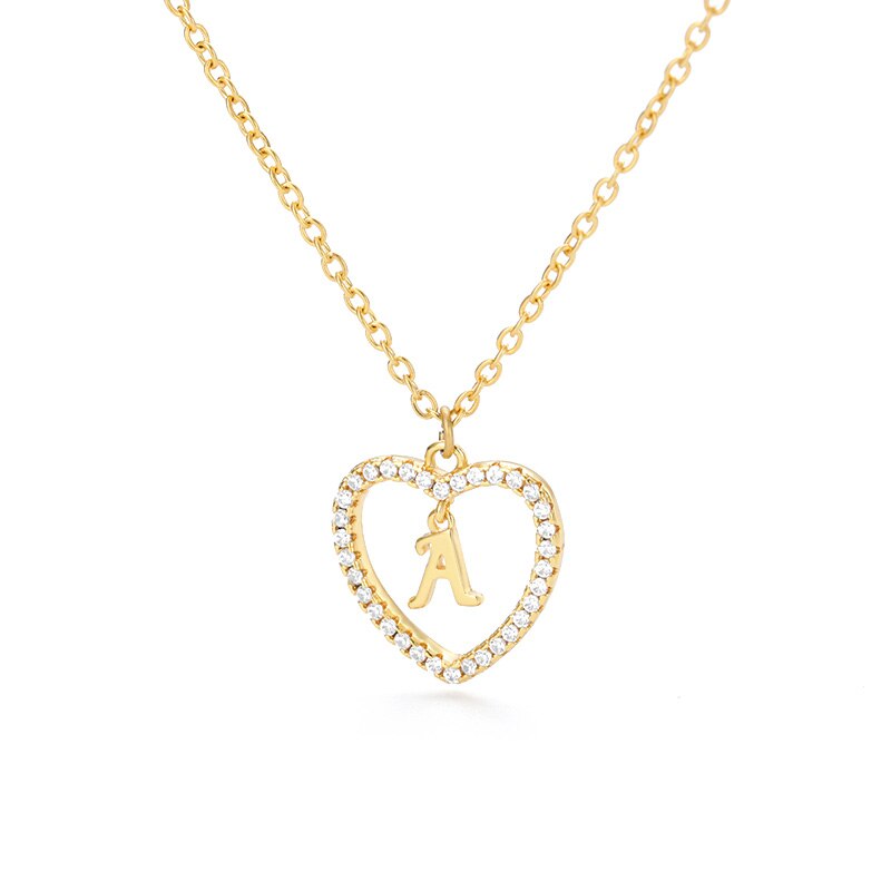 Heart Initial Necklace For Women Hollow Zircon Alphabet Necklaces Letter Pendant 2022 Trend Couple Jewelry Gift collier femme