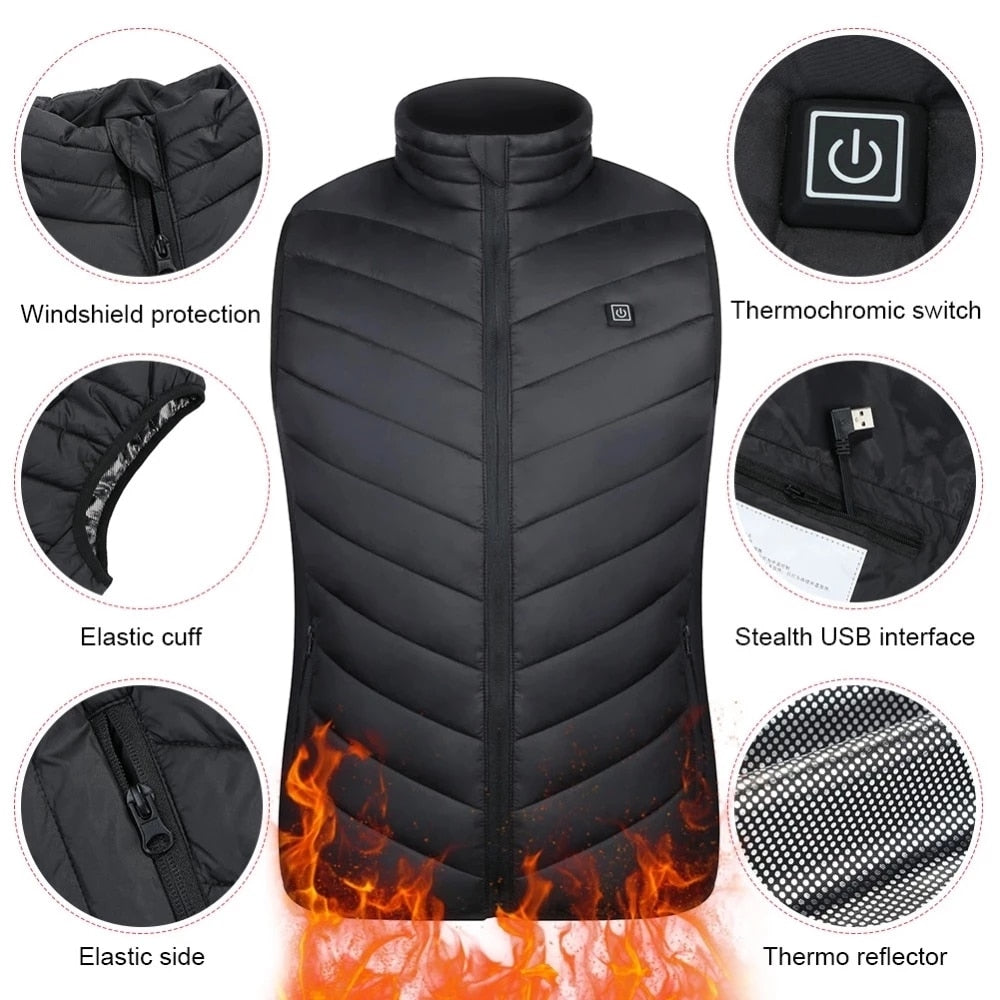 Heating jacket, USB smart switch 2-11 zone heating vest, electric heating hunting vest, men&#39;s and women&#39;s heating padded jacket