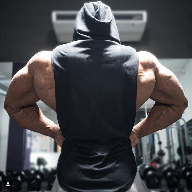 Gyms Clothing Mens Bodybuilding Hooded Tank Top Cotton Sleeveless Vest Sweatshirt Fitness Workout Sportswear Tops Male