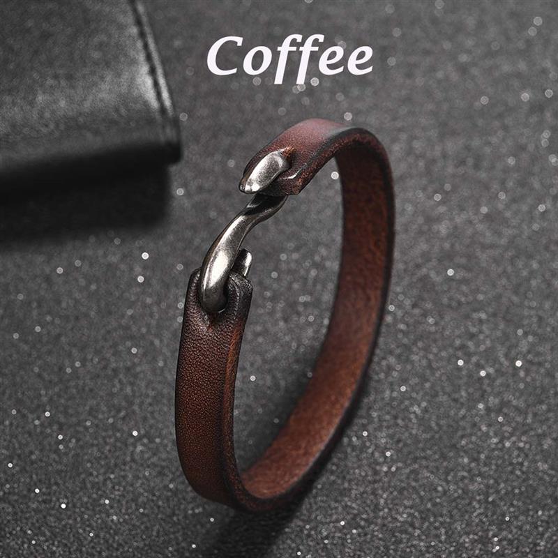 Men Bracelet Genuine Leather Bangle Retro Cuff Bracelet Classic Hooks Wristband Men Women Jewelry Gifts