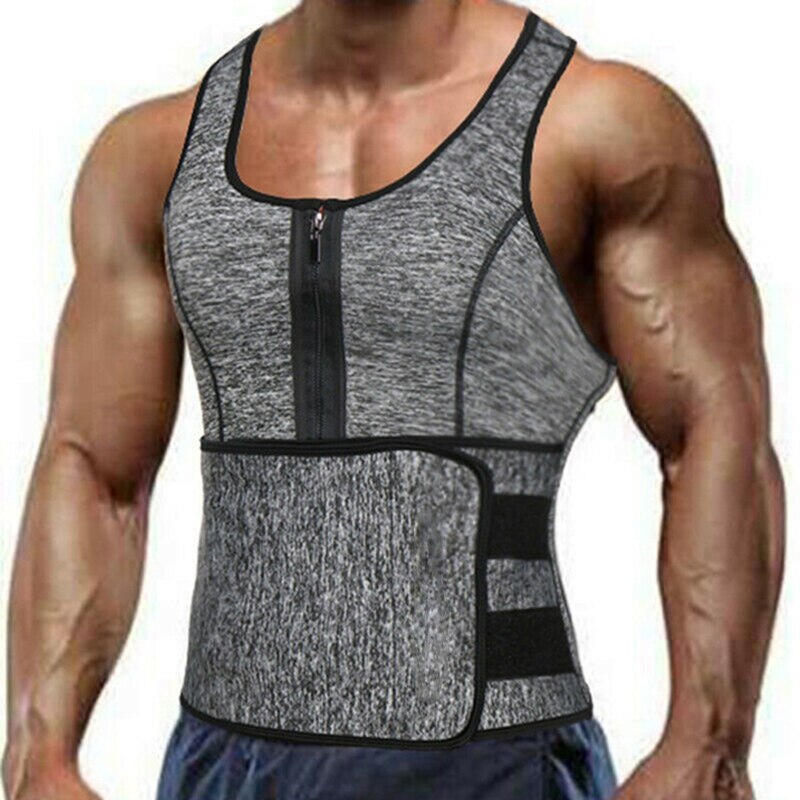 Neoprene Sauna Workout Suit Men Waist Trainer Corset Slimming Vest Zipper Body Shaper with Adjustable Tank Top Faja Shapewear