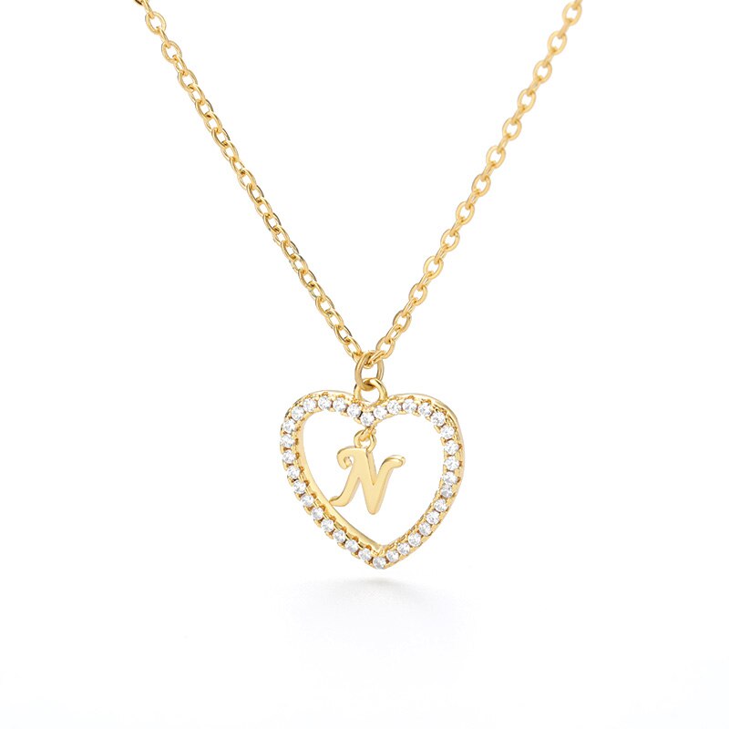 Heart Initial Necklace For Women Hollow Zircon Alphabet Necklaces Letter Pendant 2022 Trend Couple Jewelry Gift collier femme