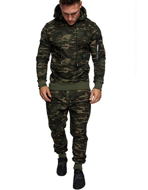 Load image into Gallery viewer, Tracksuit Military Hoodie 2 Pieces Sets Costom Your Logo Camouflage Muscle Man Autumn Winter Tactical Sweat Jacket Pants
