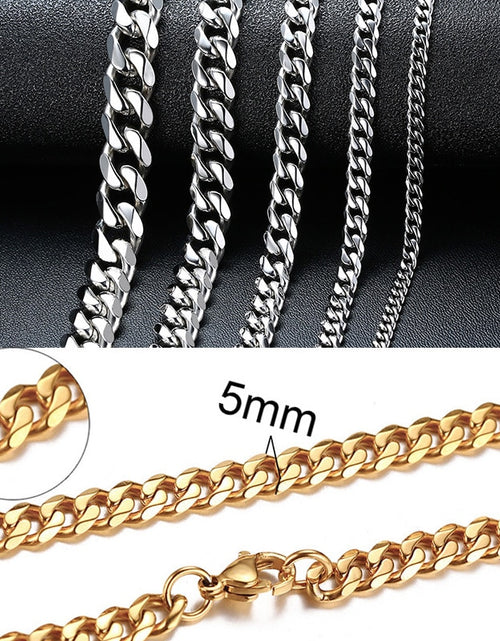 Load image into Gallery viewer, Cuban Chain Necklace for Men Women, Basic Punk Stainless Steel Curb Link Chain Chokers,Vintage Gold Tone Solid Metal Collar
