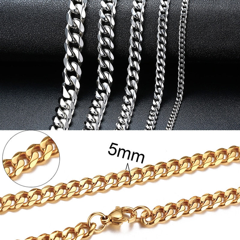 Cuban Chain Necklace for Men Women, Basic Punk Stainless Steel Curb Link Chain Chokers,Vintage Gold Tone Solid Metal Collar