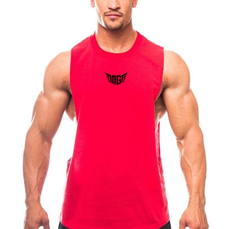 Bodybuilding Tank Tops Men Sports Sleeveless shirt Muscle guys Vest Fitness Drop Armhole Solid Tops Tees Cotton Gym Singlets