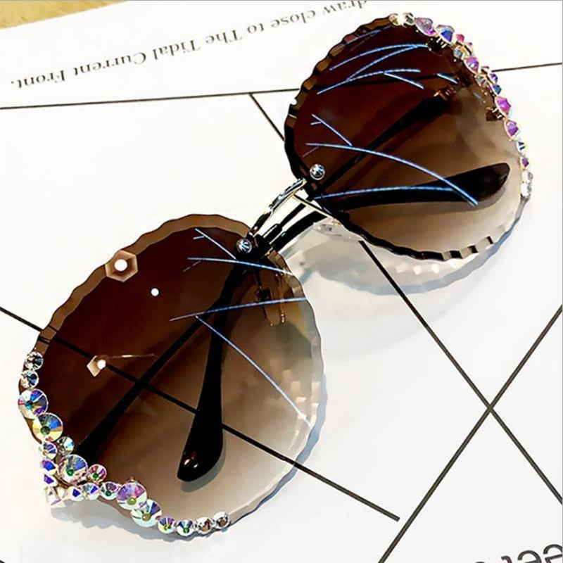 Diamond Sunglasses Women Rimless Luxe 2022 Glasses Moda Mujer Vasos Decorativos Lunette De Soleil Femme Zonnebril Dames