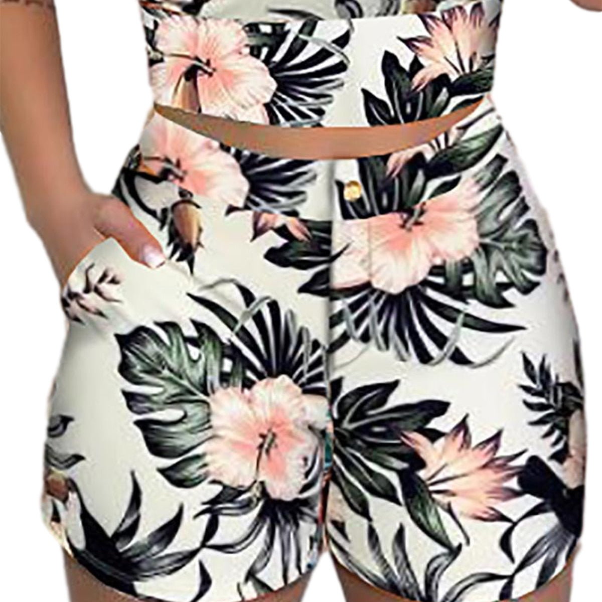 Summer Women Fashion 2-piece Outfit Set Sleeveless Print Top and Shorts Set for Ladies Women Party wear