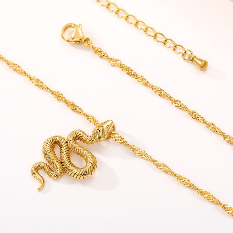 Snake Pendant Necklace For Women Simple Gold Color Animals Necklace Collar Pendant Stainless Steel Jewelry collar hombre