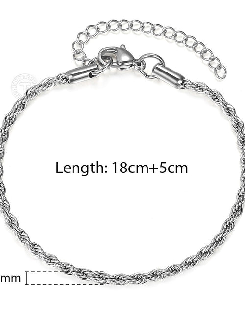 Load image into Gallery viewer, 2/3/4/5mm Stainless Steel Twisted Rope Chain Bracelets for Women Men Fashion Punk Bangle Length Adjustable 18cm+5cm
