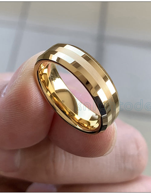 Load image into Gallery viewer, 6mm 8mm Gold Tungsten Carbide Wedding Band For Men Women  Engagement Ring Center Brushed Beveled Edges Polished Comfort Fit
