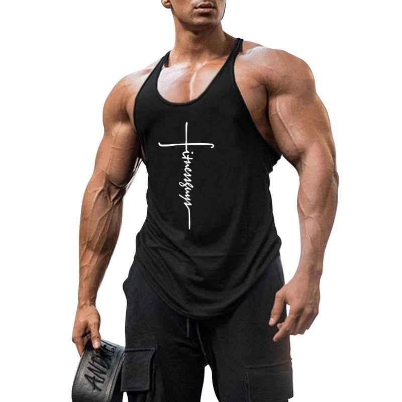 Gym Stringer Tank Top Men Bodybuilding Clothing Cotton Sleeveless Shirt Man Fitness Vest Singlet Sportwear Workout Tanktop