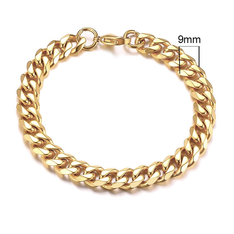 Mens Simple 3-11mm Stainless Steel Curb Cuban Link Chain Bracelets for Women Unisex Wrist Jewelry Gifts