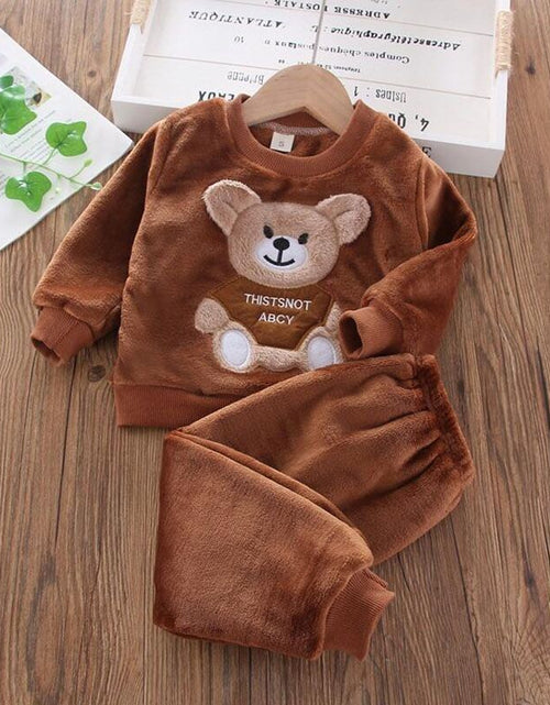 Load image into Gallery viewer, Baby Boys And Girls Clothing Set Tricken Fleece Children Hooded Outerwear Tops Pants 3PCS Outfits Kids Toddler Warm Costume Suit
