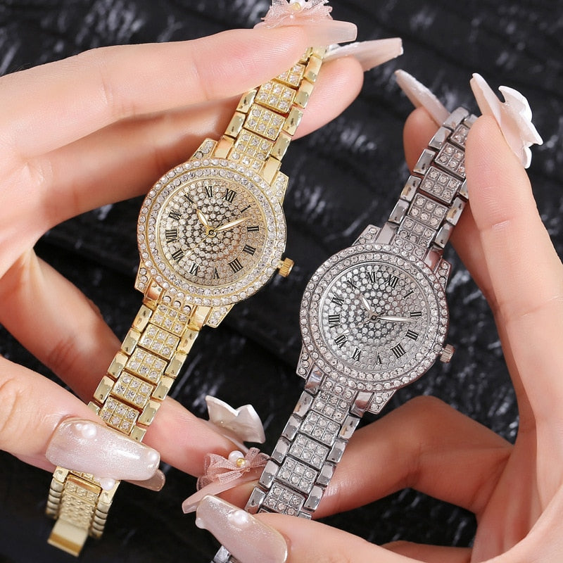 Hot Fashion Women Luxury Diamond Watches Bracelet Ladies Quartz Watch Rose Gold Womens Wristwatch Shiny Crystal Reloj Mujer