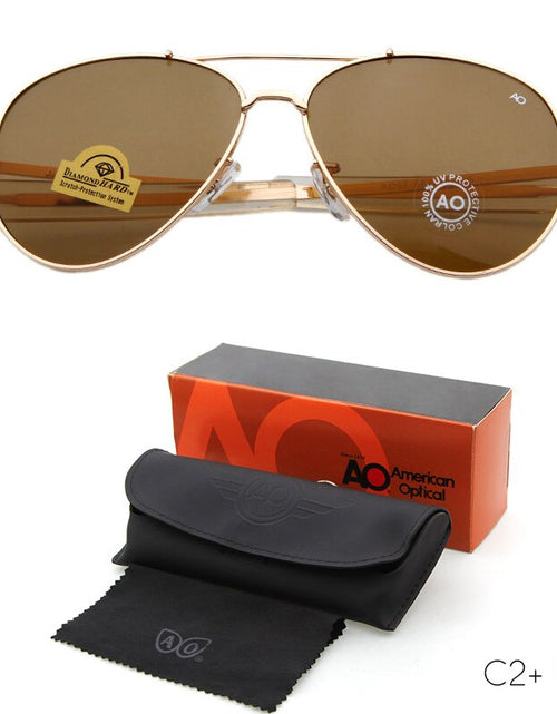 Load image into Gallery viewer, Sunglasses pilot 90s Men Army Military 12K Gold Tint Frame American Optical Lens Sun Glasses with Box OM288B
