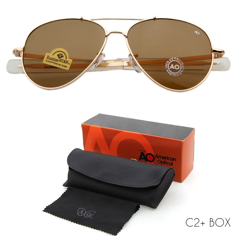 Sunglasses pilot 90s Men Army Military 12K Gold Tint Frame American Optical Lens Sun Glasses with Box OM288B