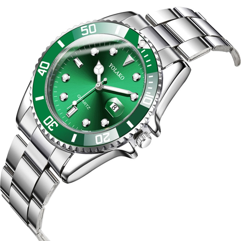 Men Watch New Luxury Business Watch Men Waterproof Date Green Dial Watches Fashion Male Clock Wrist Watch Relogio Masculino