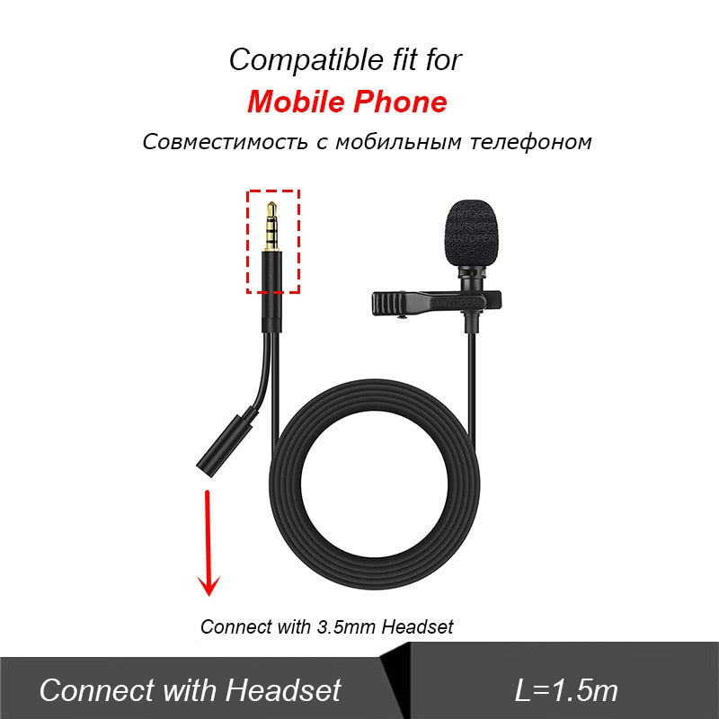 3.5mm Mini Lavalier Microphone Metal Clip Lapel Mic for Mobile Phone PC Laptop Wired Mikrofo/Microfon for Speaking Vocal Audio