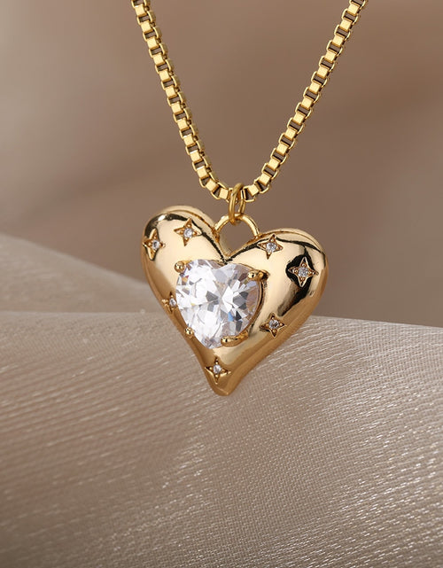 Load image into Gallery viewer, Heart Zircon Necklace for Women Stainless Steel Gold  Color Necklaces 2022 Trend Koeran Fashion Couple Jewelry collar
