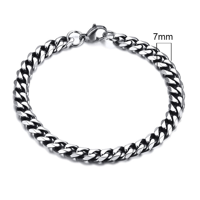 3-11mm Chunky Miami Curb Chain Bracelet for Men, Stainless Steel Cuban Link Chain Wristband Classic Punk Heavy Male Jewelry