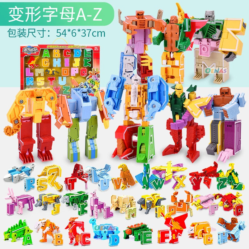 Educational Assemble Robots Transformation Building Blocks Action Figure Car Model Deform Number Letters Alphabet Math Toys