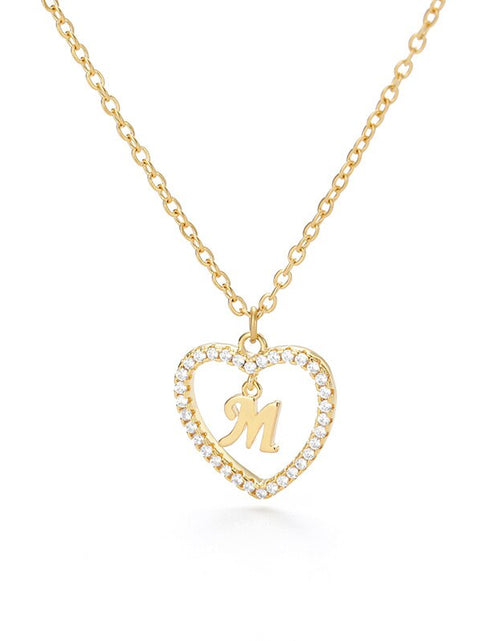 Load image into Gallery viewer, Heart Initial Necklace For Women Hollow Zircon Alphabet Necklaces Letter Pendant 2022 Trend Couple Jewelry Gift collier femme
