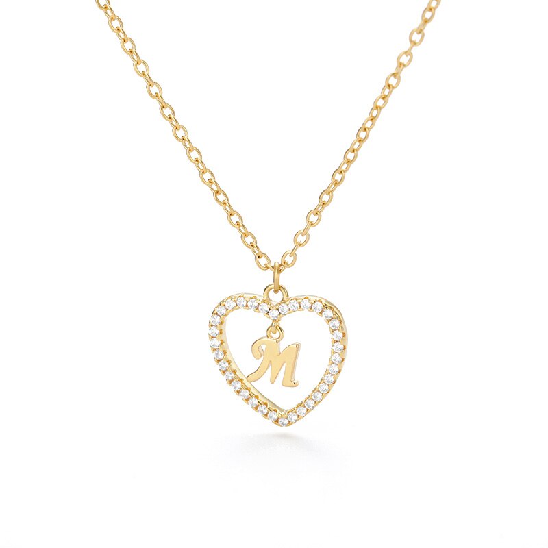 Heart Initial Necklace For Women Hollow Zircon Alphabet Necklaces Letter Pendant 2022 Trend Couple Jewelry Gift collier femme