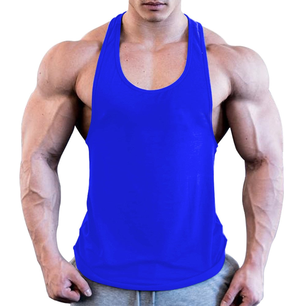 Gym Men Muscle Sleeveless Shirt Tank Top Bodybuilding Sport Fitness Workout Stringer Weight Singlets Breathable Running T-Shirt