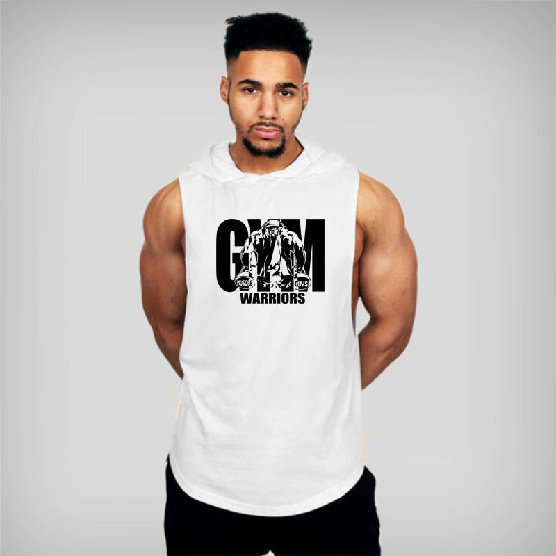 Muscleguys Gym Clothing Mens Bodybuilding Hooded Tank Top Cotton Sleeveless Vest Sweatshirt Fitness Workout Sportswear Tops Male