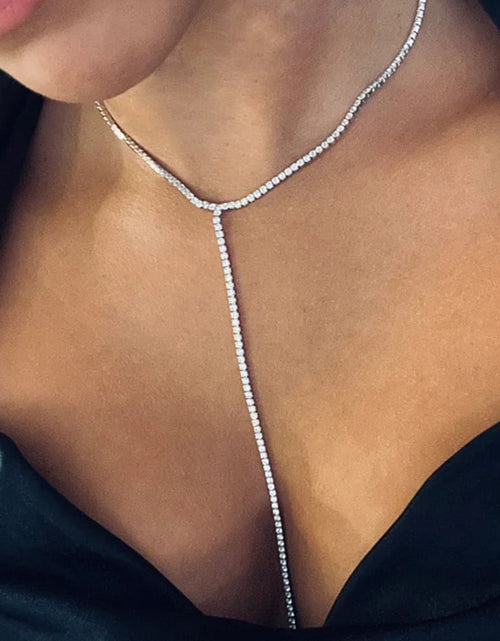 Load image into Gallery viewer, Y Shape Choker with Rhinestones Long Necklace for Women Single Layer Chain Tassel Choker Necklace Collar Body Jewelry
