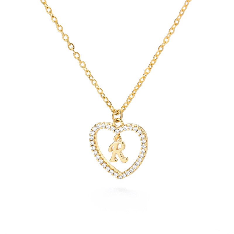 Heart Initial Necklace For Women Hollow Zircon Alphabet Necklaces Letter Pendant 2022 Trend Couple Jewelry Gift collier femme