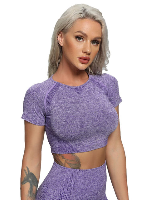 Load image into Gallery viewer, Seamless Yoga Tops Fitness Women Short Sleeve Crop Top Solid Sportswear Workout Yoga Shirt Gym Running Sports Cycling T-shirts
