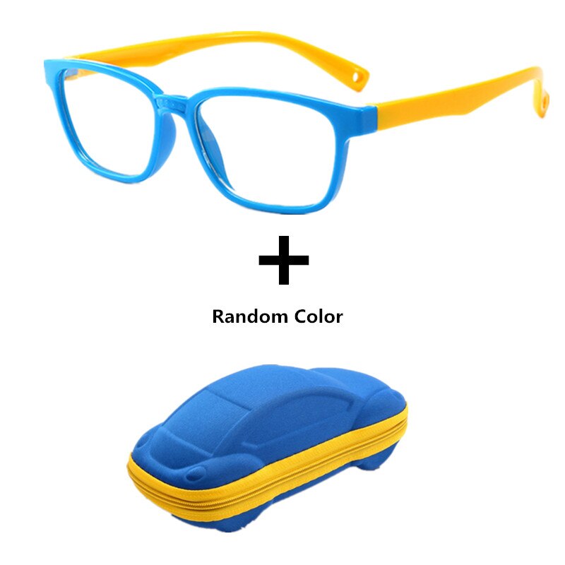 Anti blue Light Kids Glasses Boys Girls Optical Frame Computer Transparent Glasses Children Silicone Soft Eyeglasses +Car Case