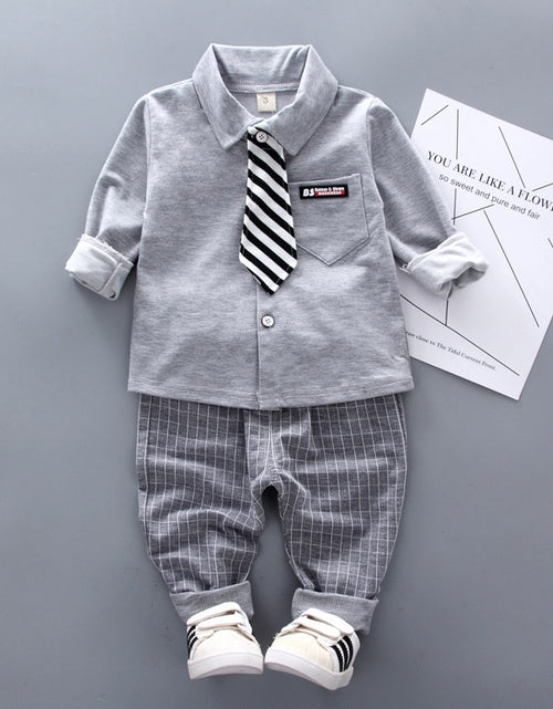 Load image into Gallery viewer, Boys Solid Clothing Sets Spring Autumn Baby Cotton Long-Sleeve Tie Shirt Pants 2pcs Outfits Kids Elegant Gentleman Suit 1-4Y
