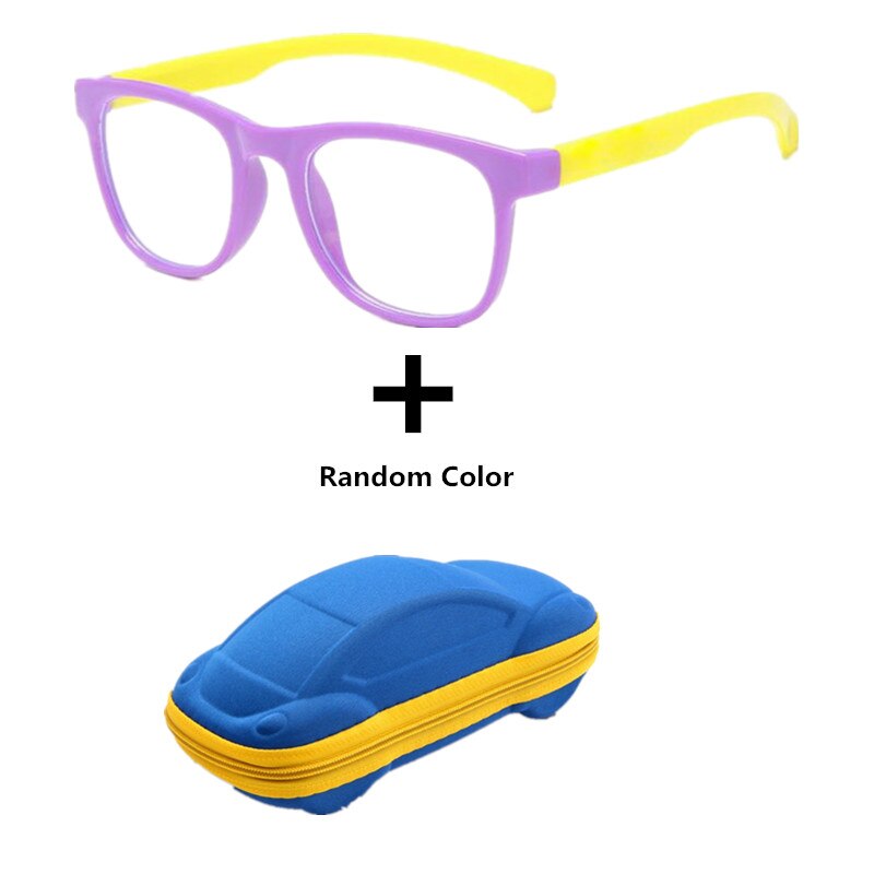 Anti blue Light Kids Glasses Boys Girls Optical Frame Computer Transparent Glasses Children Silicone Soft Eyeglasses +Car Case